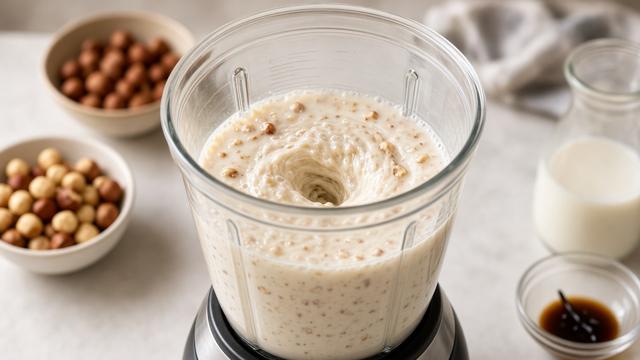 Blend the hazelnut milk