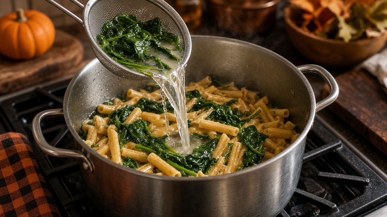 Cook pasta and spinach