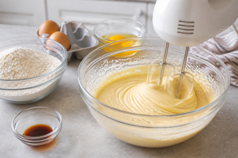 Whisk the soft batter