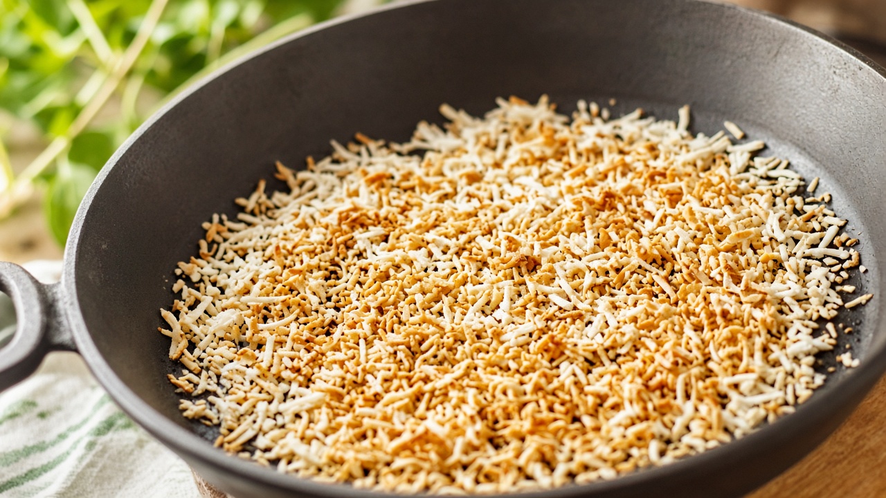 Toast the coconut and make the syrup
