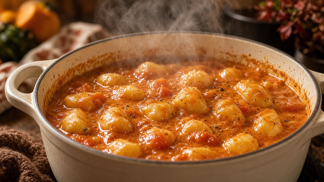 Simmer the sauce and gnocchi