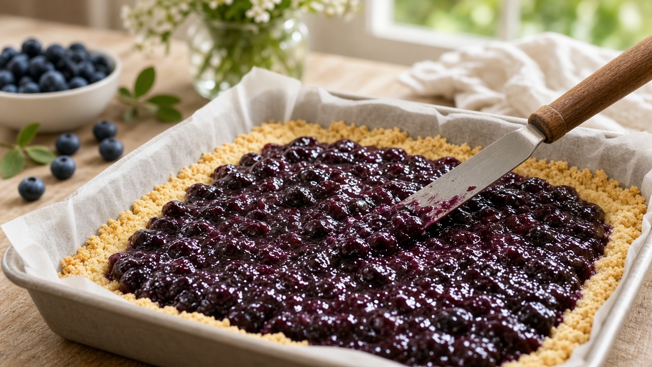 Spoon on the blueberry filling