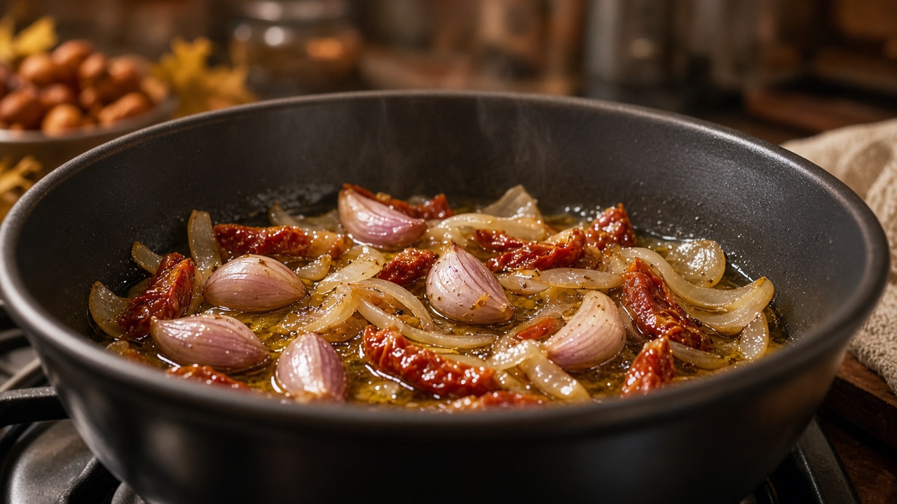 Saute garlic and tomatoes