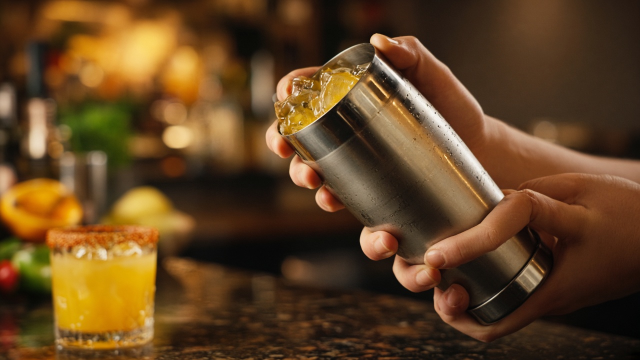 Rim the glass and shake