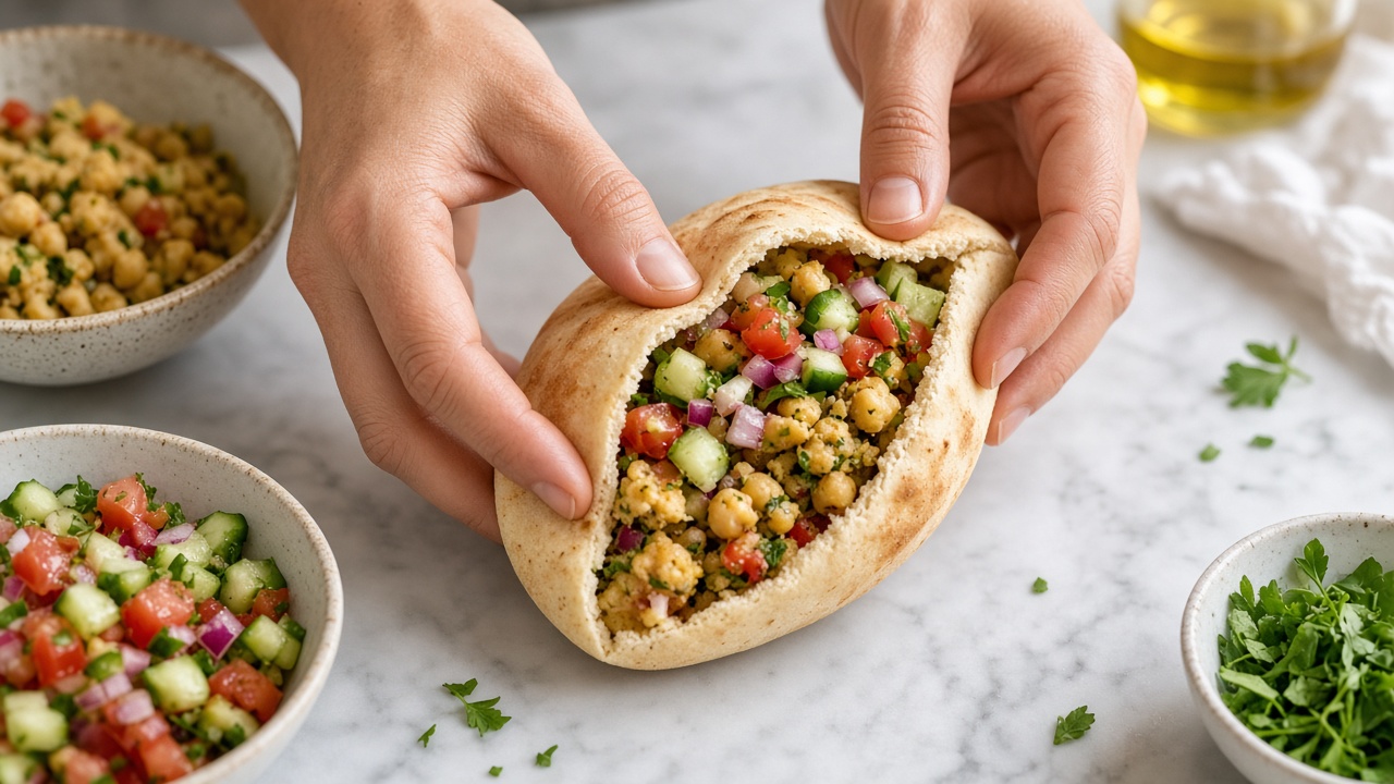 Stuff the warm pita