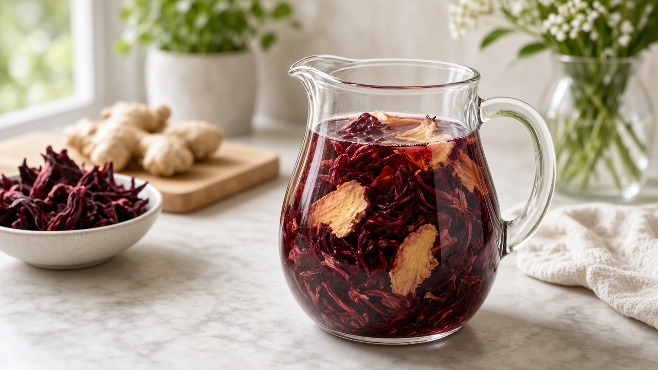 Steep the hibiscus and ginger