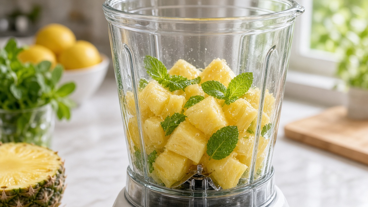 Blend pineapple and mint