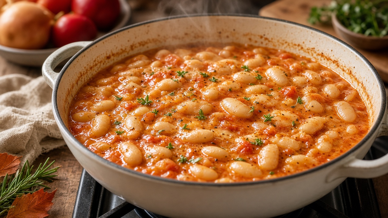 Simmer the beans in cream